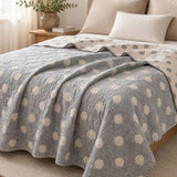 Vintage Gray Leaf Dot Jacquard Quilted Throw Three‑Layer Gauze Cotton Blanket