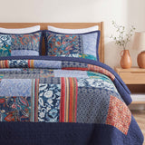 Indigo Paisley Patchwork Quilted 3-Piece Bedding Set
