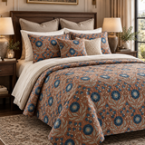 Rustic Blue Wildflower Quilted 3-Piece Bedding Set