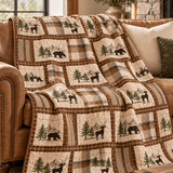 Moose and Deer Forest Plaid Quilted 3-Piece Bedding Set
