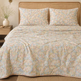 Botanical Floral 100% Cotton 4-Piece Summer Bedding Set – Breathable Cooling Comforter, Flat Sheet & 2 Pillowcases