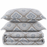 Dusty Blue Mosaic Medallion 100% Cotton Quilted Bedding Set