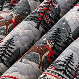 Winter Forest Deer Mountain Fair Isle Quilted 3-Piece Bedding Set