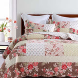Rose Garden Patchwork Quilted 3-Piece Bedding Set