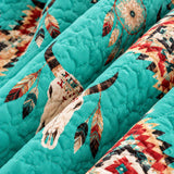 Turquoise Western Longhorn Dreamcatcher Quilted 3-Piece Bedding Set