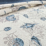 Coastal Sea Shell Coral Print Quilted 3‑Piece Bedding Set