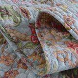 Light Blue Country Garden Floral Print Quilted 3‑Piece Bedding Set