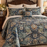 Vintage Blue Persian Floral Quilted 3-Piece Bedding Set