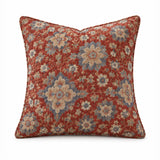 Rust Red Vintage Floral Quilted Pillow Cover