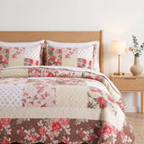 Rose Garden Patchwork Quilted 3-Piece Bedding Set