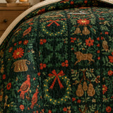 Woodland Swan Christmas Quilted 3-Piece Bedding Set