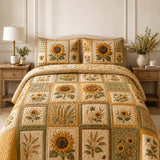Sunflower Quilted 3-Piece Bedding Set – Classic Americana Quilted Bedding With Matching Pillow Shams