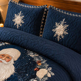 Blue Santa 3‑Piece Quilted Bedding Set