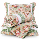 Vintage Rose Garden 100% Cotton Quilted 3-Piece Bedding Set