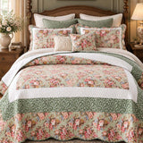 Vintage Rose Garden 100% Cotton Quilted 3-Piece Bedding Set