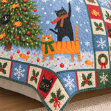 Christmas Tree Cats Quilted 3-Piece Bedding Set