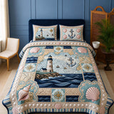 H.PAI Coastal Lighthouse Quilted 3-Piece Bedding Set – Luxury Quilted Bedding with Matching Pillow Shams
