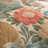 H.PAI Coastal Floral Quilted 3-Piece Bedding Set – Luxury Quilted Bedding with Matching Pillow Shams