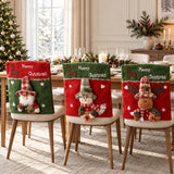 3D Plush Figure Christmas Dining Chair Covers, Merry Christmas Letter Chair Back Slipcovers for Xmas Table Decor