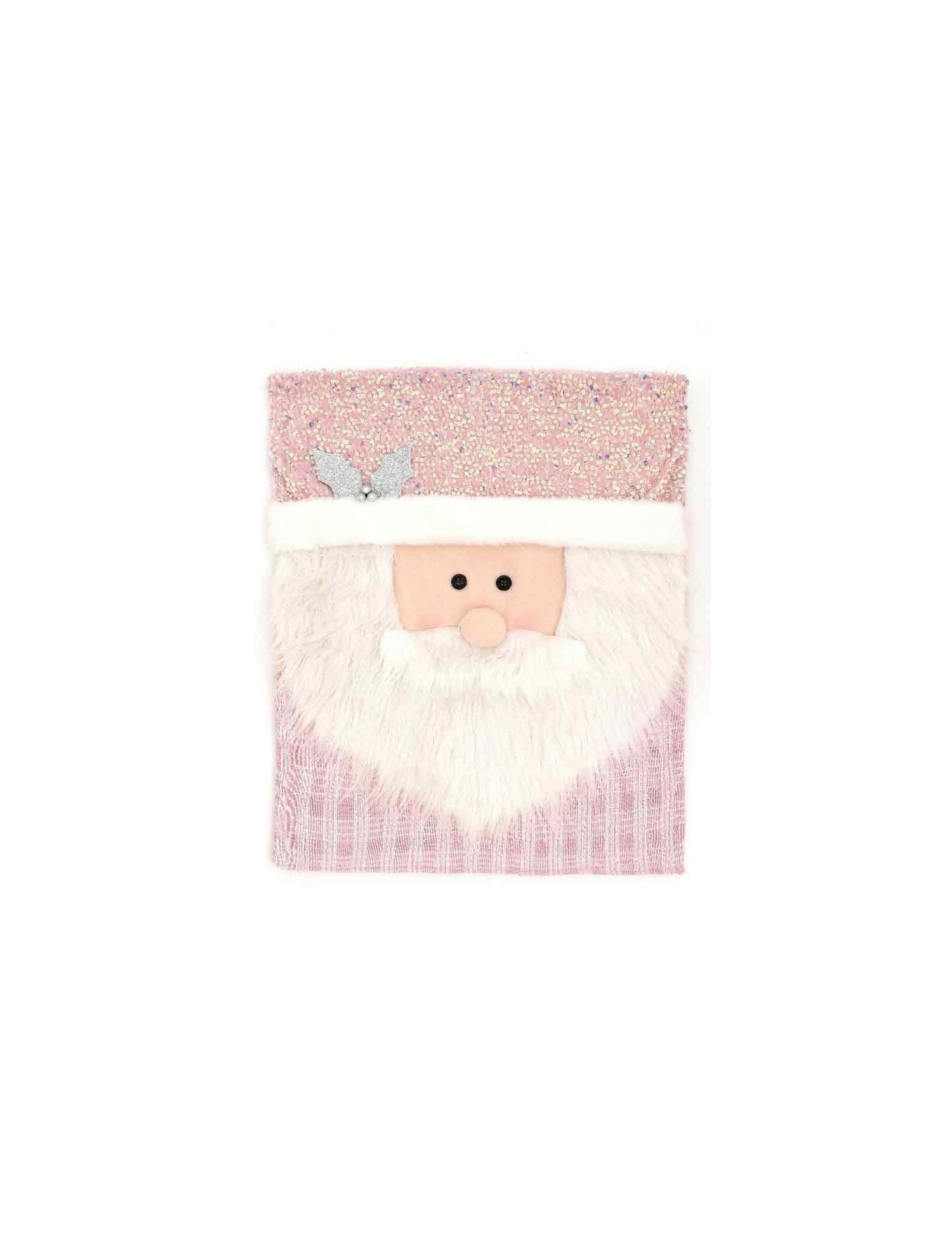 Pink Christmas Chair Back Covers, Reindeer Santa Snowman Xmas Dining Chair Slipcovers