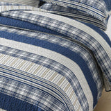 Blue Grey Buffalo Check Patchwork Quilted 3‑Piece Bedding Set