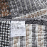 Grey Brown Plaid Patchwork Quilted 3‑Piece Bedding Set
