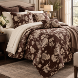 Mocha Vintage Floral Quilted 3-Piece Bedding Set