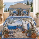 H.PAI Mediterranean Garden Quilted 3-Piece Bedding Set – Luxury Quilted Bedding with Matching Pillow Shams
