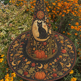 H.PAI Black Cat Autumn Garden Handcrafted Quilted Witch Hat