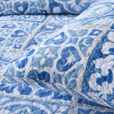 Coastal Boho Blue Portuguese Tile Print Quilted 3‑Piece Bedding Set