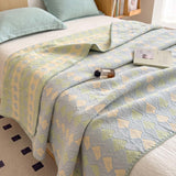 Vintage Green Yellow Geometric Patchwork Jacquard Quilted Throw Three‑Layer Gauze Cotton Blanket