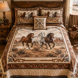 H.PAI Equestrian Horse Patchwork Quilted 3-Piece Bedding Set – Vintage Country Quilted Bedding with Matching Pillow Shams