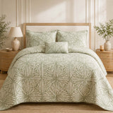 H.PAI Botanical Leaf Serenity Quilted 3-Piece Bedding Set