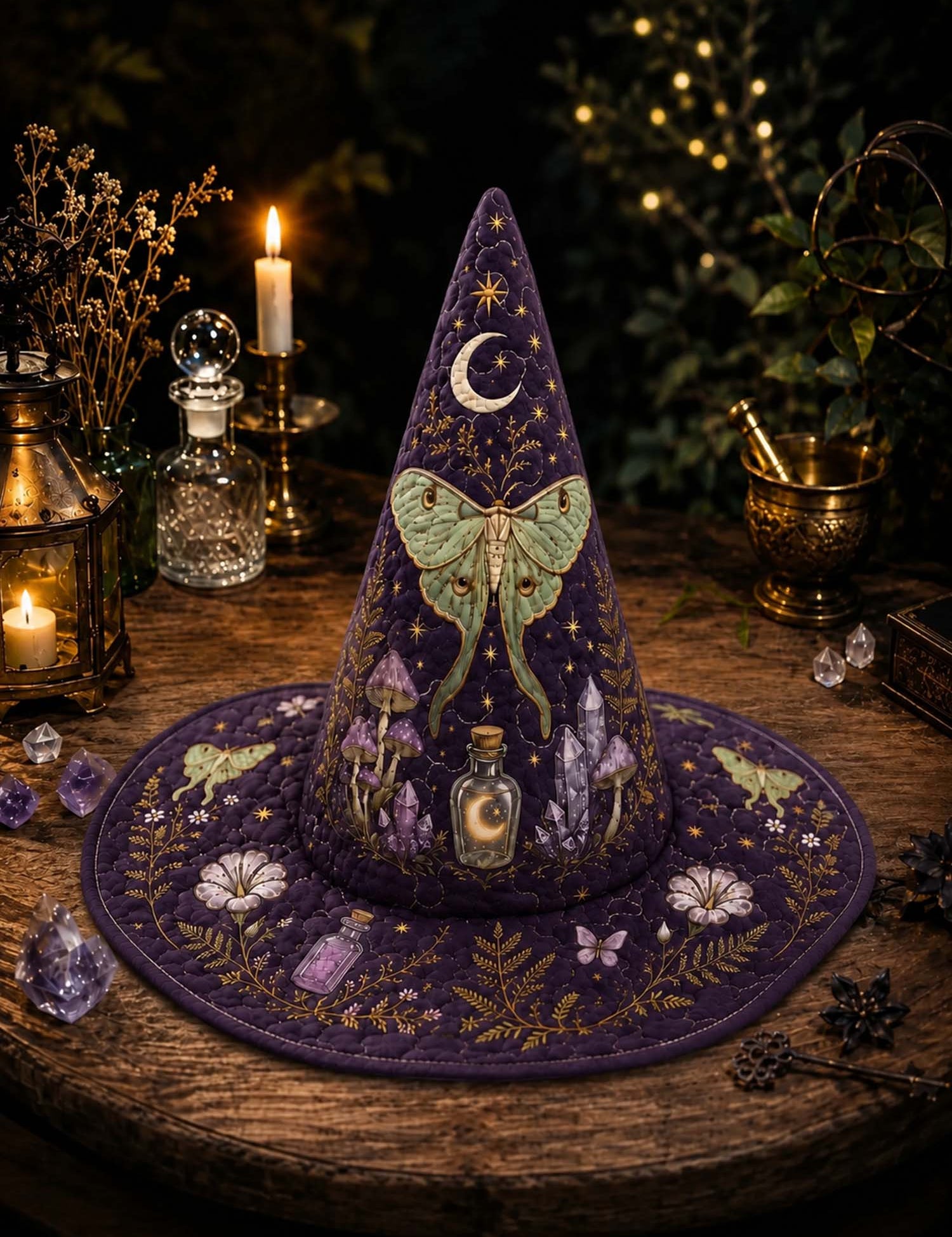 H.PAI Moonlit Butterfly Mystic Garden Quilted Witch Hat