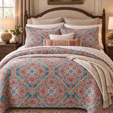 Turquoise Boho Medallion 100% Cotton Quilted Bedding Set