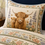 H.PAI Garden Highland Cow Gathering 3-Piece Quilted Bedding Set