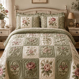 Vintage Rose Floral Quilted 3-Piece Bedding Set
