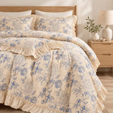 Blue Botanical Garden Quilted 3-Piece Bedding Set