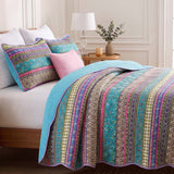Turquoise Boho Stripe Quilted 3-Piece Bedding Set