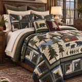 Bear Cabin Woodland Patchwork Quilted 3-Piece Bedding Set