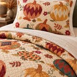 Argyle Pumpkin Autumn Harvest Quilted 3-Piece Bedding Set