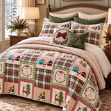 Plaid Deer Cottage Peace & Joy Patchwork Quilted 3-Piece Bedding Set