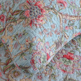 Light Blue Country Garden Floral Print Quilted 3‑Piece Bedding Set