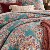 Turquoise Paisley Boho 100% Cotton Quilted Bedding Set