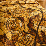 H.PAI Golden Rose Quilted 3-Piece Bedding Set – Vintage Stained Glass Quilted Bedding With Matching Pillow Shams