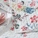 Vintage Bird Floral Garden Print Quilted 3‑Piece Bedding Set