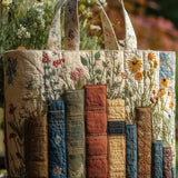 Books  Plants Flowers    Quilted Tote Bag