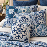 Blue Mediterranean Tile Patchwork Quilted 3-Piece Bedding Set
