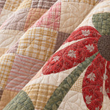 Red Coneflower Patchwork Quilted 3-Piece Bedding Set