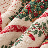 Vintage Christmas Tree and Holly Quilted 3-Piece Bedding Set